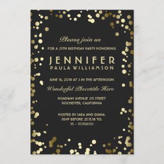 Vintage Geburtstagsparty in Gold und Black Confett Einladung