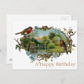 Vintage Geburtstagsrobe und Vergessenmernots Postkarte (Vorne/Hinten)