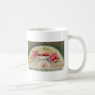 Vintage Geburtstagsschwan-Postkarte, geschickt von Kaffeetasse