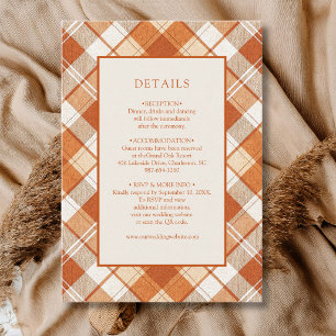 Vintage gedämpfte orange karierte Gingham-Hochzeit Begleitkarte
