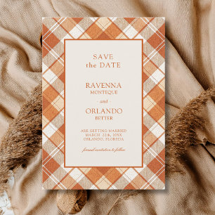 Vintage gedämpfte Orange Karo Gingham Hochzeit Save The Date