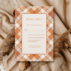 Vintage gedämpftes orange kariertes Gingham-Hochze RSVP Karte