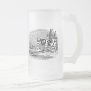 Vintage Gefleckte Kuh Retro Bull Kühe Illustration Mattglas Bierglas