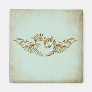 Vintage geflügeltes Herz Aqua-Creme Magnet