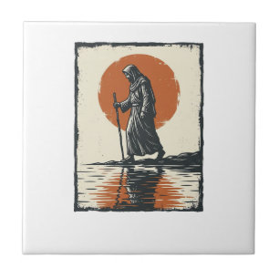 Vintage gehende Figur Sonnenuntergangsreflexion Ve Fliese