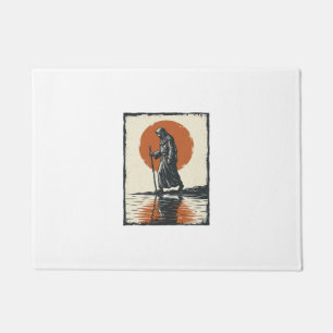 Vintage gehende Figur Sonnenuntergangsreflexion Ve Fußmatte