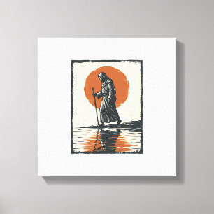 Vintage gehende Figur Sonnenuntergangsreflexion Ve Leinwanddruck