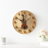 Vintage Geigeruhr mit Zirkel von Fünftelmusik Große Wanduhr (Zuhause)