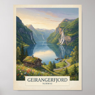 Vintage Geirangerfjord Norwegen Reiseplakat Norw Poster