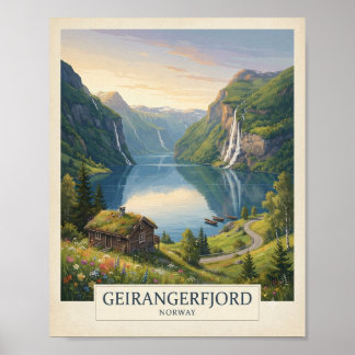 Vintage Geirangerfjord Norwegen Reiseplakat | Norw Poster