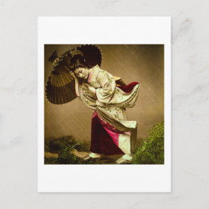Vintage Geisha bei Frühlingsregen Glasdia Postkarte
