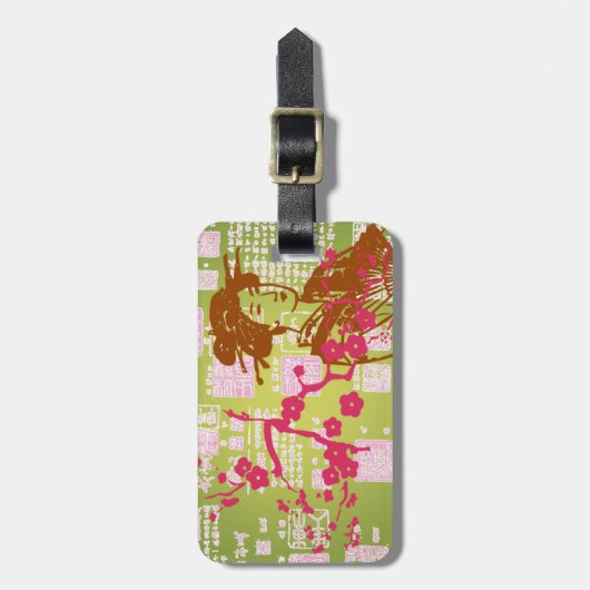 Vintage Geisha-Collage Gepäckanhänger (Vorderseite vertikal)