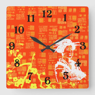 Vintage-Geisha-Collage Quadratische Wanduhr