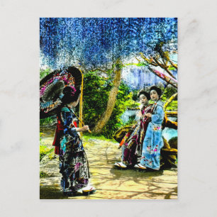 Vintage Geisha im Wisteria-Garten Altes Japan Postkarte