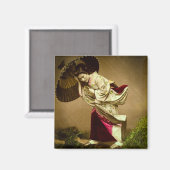 Vintage Geisha in einer Rain Glass Slide im Spring Magnet (Vorderseite/Rückseite)