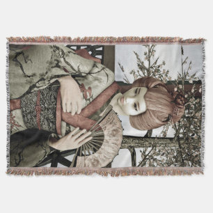 Vintage-Geisha-Kimono-Fächer-Illustration Decke