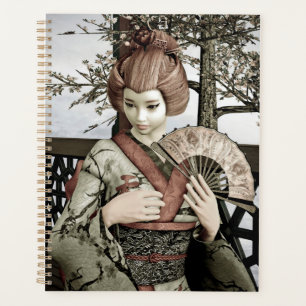 Vintage-Geisha-Kimono-Fächer-Illustration Planer