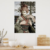 Vintage-Geisha-Kimono-Fächer-Illustration Poster (Küche)