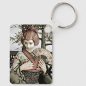 Vintage-Geisha-Kimono-Fächer-Illustration Schlüsselanhänger (Rückseite)
