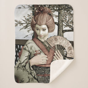 Vintage-Geisha-Kimono-Fächer-Illustration Sherpadecke