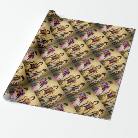 Vintage Geisha Sieht kein Übel Altes Japan Geschenkpapier (Ungerollt)