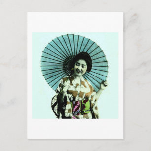 Vintage Geisha und ihr Sonnenschirm Altes Japan Postkarte