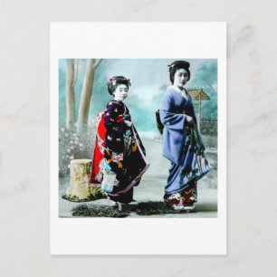 Vintage Geisha und ihre Maiko 芸者 舞妓 Altes Japan Postkarte