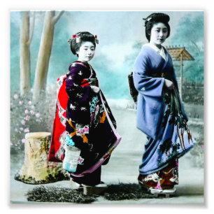 Vintage Geisha und ihre Maiko 芸 者 妓 altes Japan 舞 Fotodruck