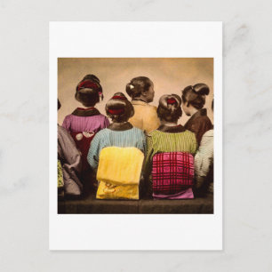 Vintage Geishas in farbenfrohen Kimonos und Obis Postkarte