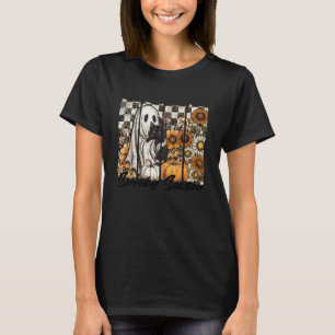 Vintage Geist Schwarze Katze Kürbis Sonnenblume He T-Shirt