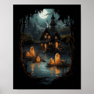 Vintage-Geist und Skelett Grusel-Skelett Halloween Poster