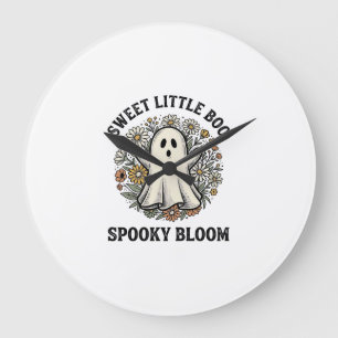 Vintage-Geister-Blumen Süßer Halloween-Boo-Strauß_ Große Wanduhr