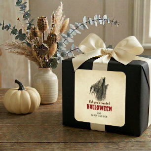 Vintage-Geister-Halloween-Aufkleber personalisiert Quadratischer Aufkleber