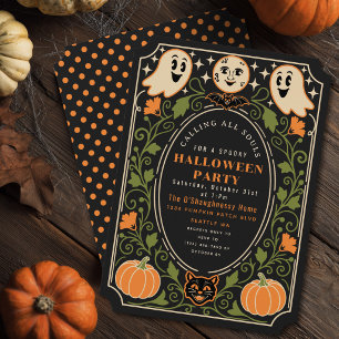 Vintage-Geister-Kürbis-Halloween-Party-Einladung Einladung