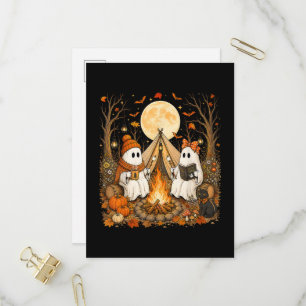 Vintage-Geister-Lagerfeuer-Camping-Herbst-Hallowee Einladungspostkarte