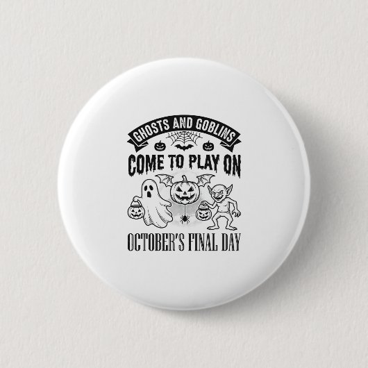 Vintage-Geister und Goblins Halloween-Shirt-Design Button (Vorderseite)
