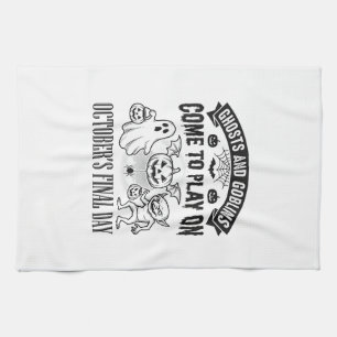 Vintage Geister und Goblins Halloween-Shirt-Design Geschirrtuch