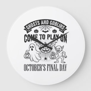 Vintage-Geister und Goblins Halloween-Shirt-Design Große Wanduhr