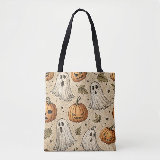 Vintage-Geister und Kürbisse Halloween-Muster Tasche (Vorderseite)