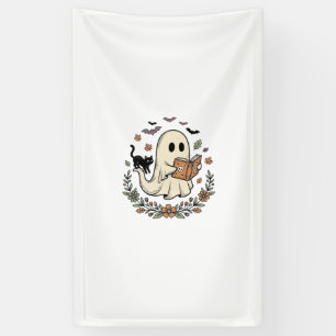 Vintage-Geisterkatze-Halloween-Blumen-Vektor-Desig Banner