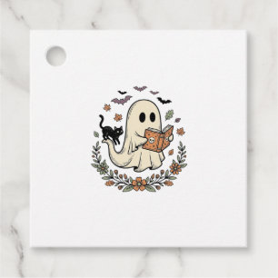 Vintage-Geisterkatze-Halloween-Blumen-Vektor-Desig Geschenkanhänger