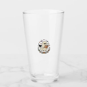 Vintage-Geisterkatze-Halloween-Blumen-Vektor-Desig Glas