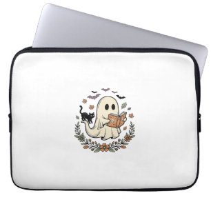 Vintage-Geisterkatze-Halloween-Blumen-Vektor-Desig Laptopschutzhülle