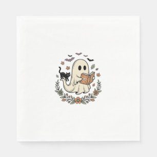 Vintage-Geisterkatze-Halloween-Blumen-Vektor-Desig Serviette