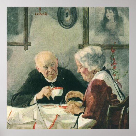 Vintage Geistliche, Kaffee oder Tee mit einem Prie Poster (Vorne)