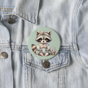 Vintage gekleideter Cottagecore-Waschbär Pastell Button