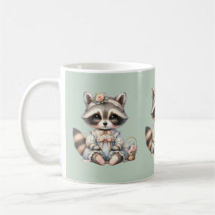 Vintage gekleideter Cottagecore-Waschbär Pastell Kaffeetasse