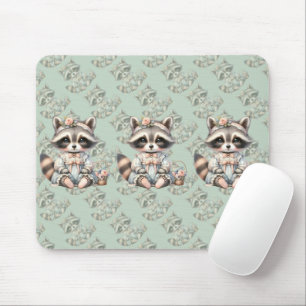 Vintage gekleideter Cottagecore-Waschbär Pastell Mousepad