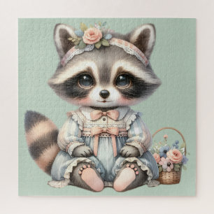 Vintage gekleideter Cottagecore-Waschbär Pastell Puzzle