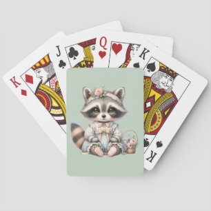 Vintage gekleideter Cottagecore-Waschbär Pastell Spielkarten
